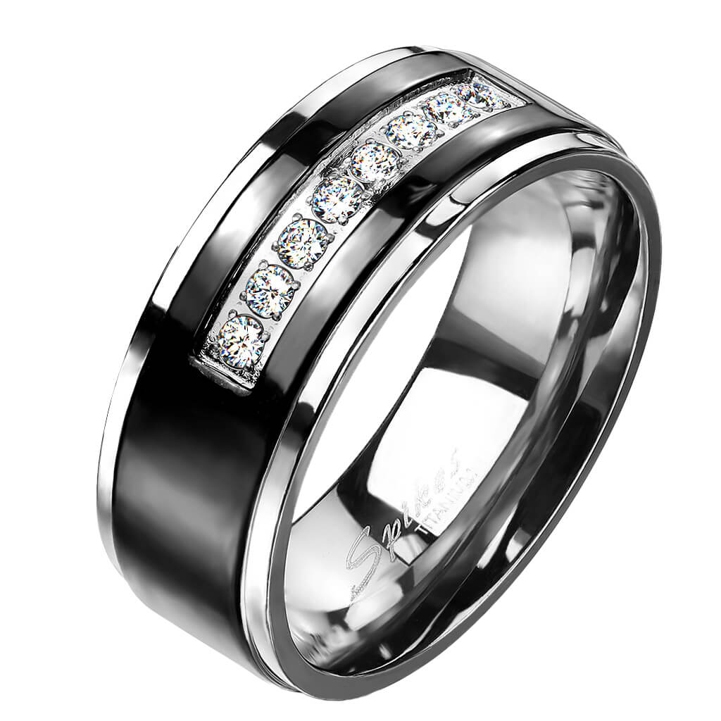 Titan Fingerring Zirkonia Schwarz Silber