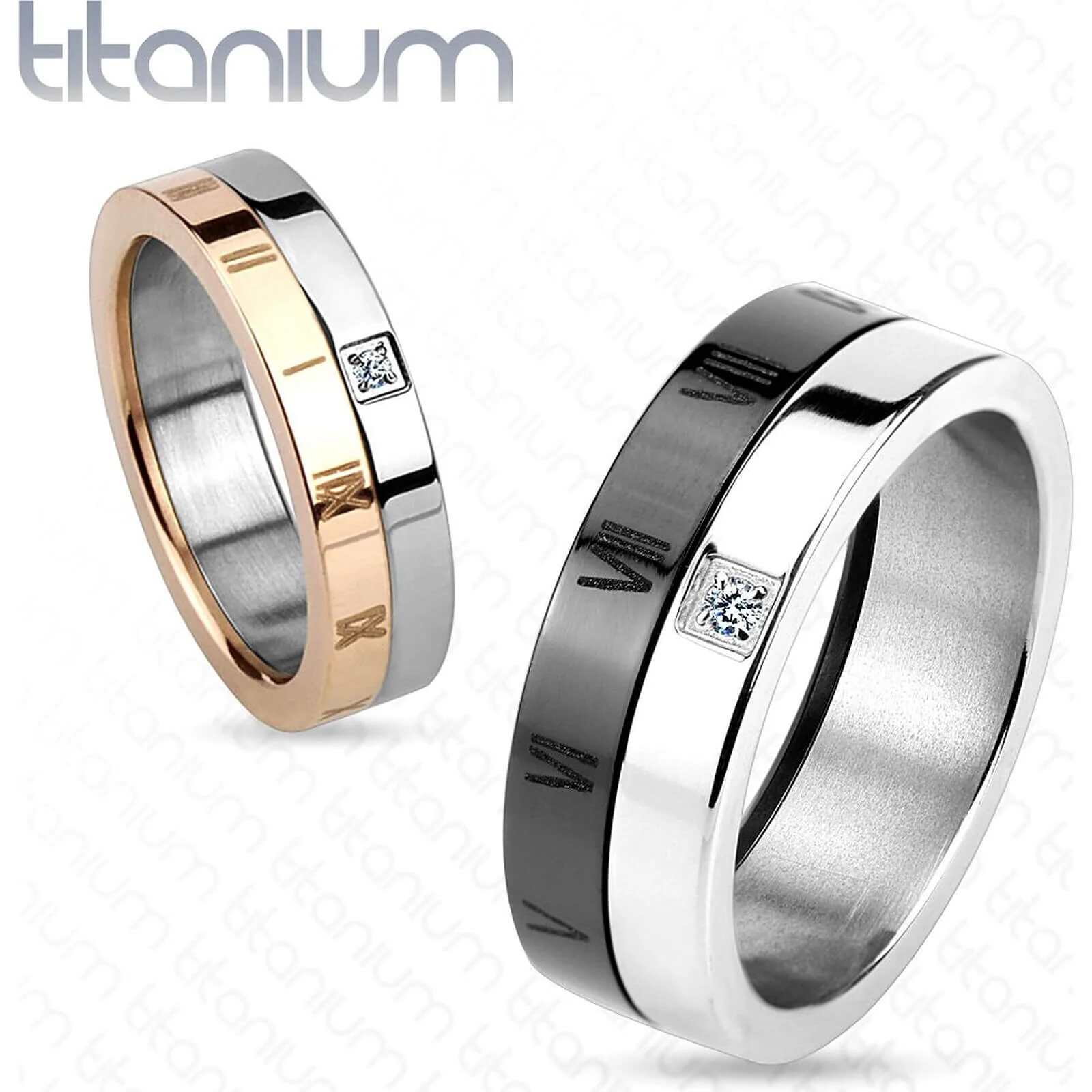 Titan Fingerring Zirkonia Zweifarbig