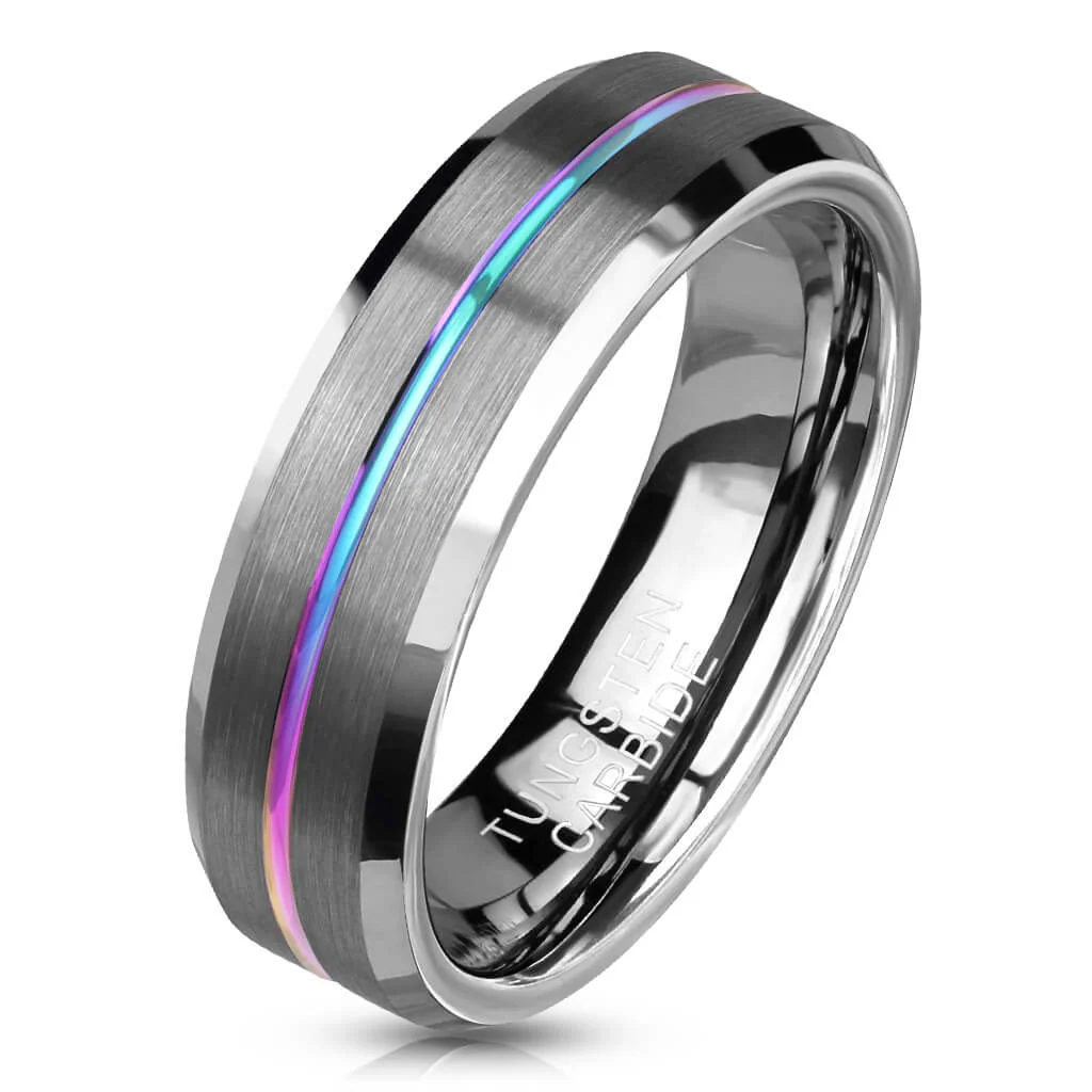 Fingerring Linie Regenbogen Silber Gebürstet - Image 2