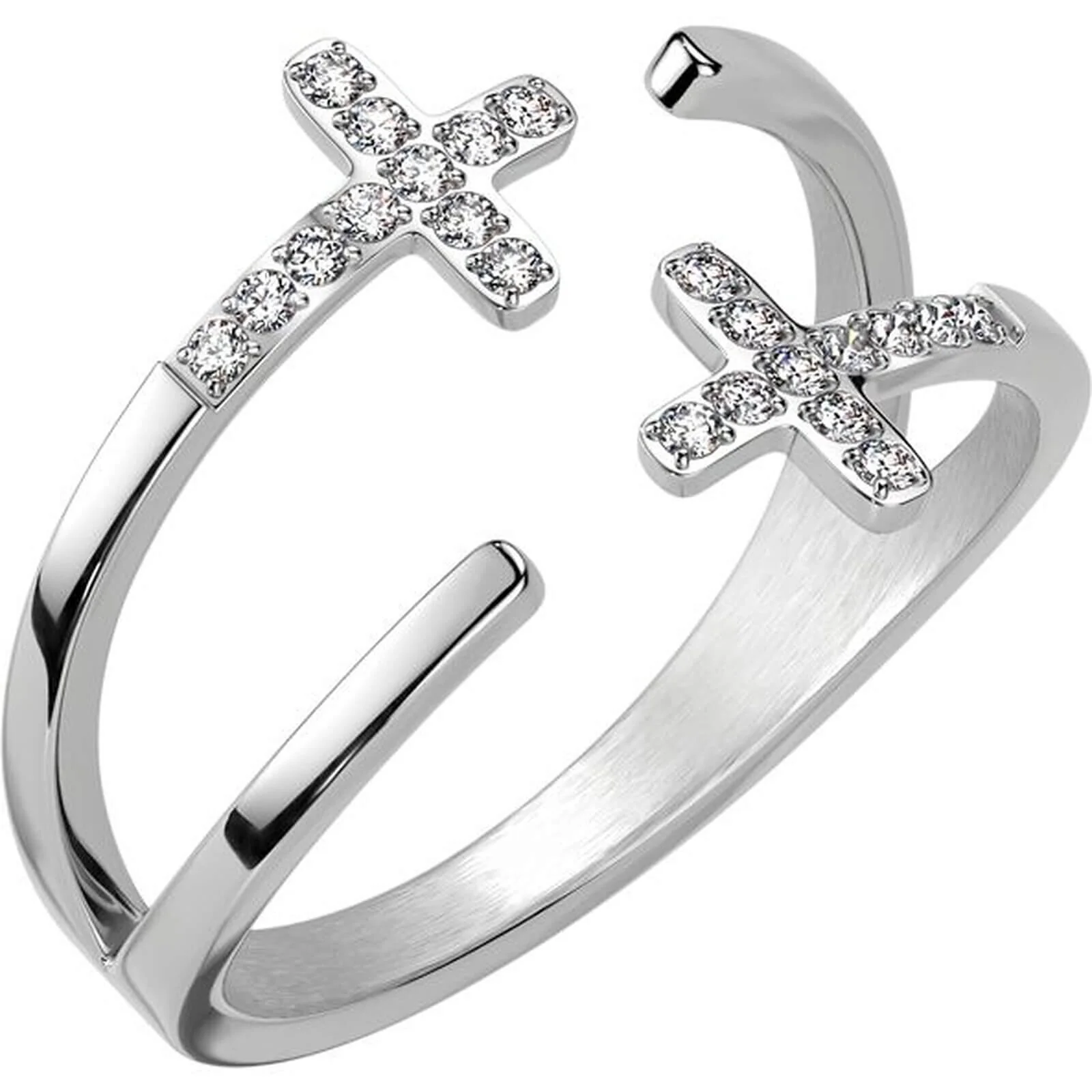 Fingerring 2 Kreuze Zirkonia