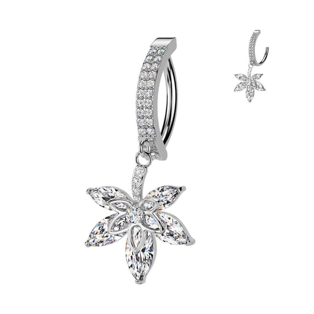 Bauchnabelpiercing Blume Anhänger Zirkonia Clicker - Image 3