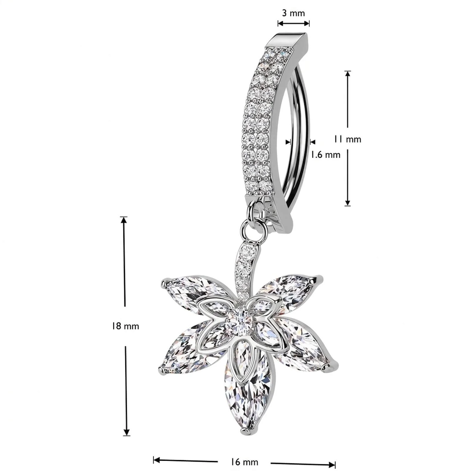 Bauchnabelpiercing Blume Anhänger Zirkonia Clicker - Image 4