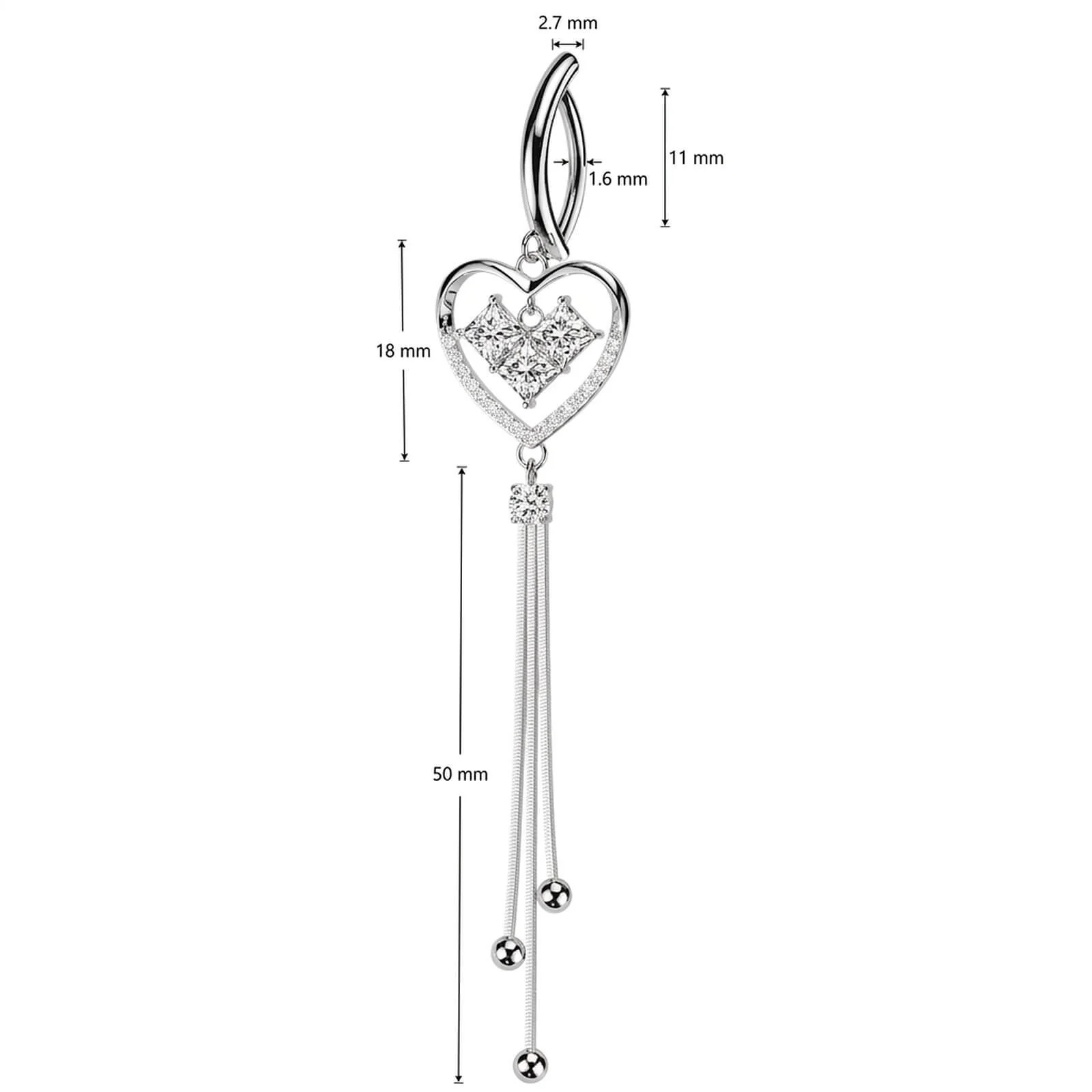 Bauchnabelpiercing Herz Anhänger Zirkonia Clicker - Image 4