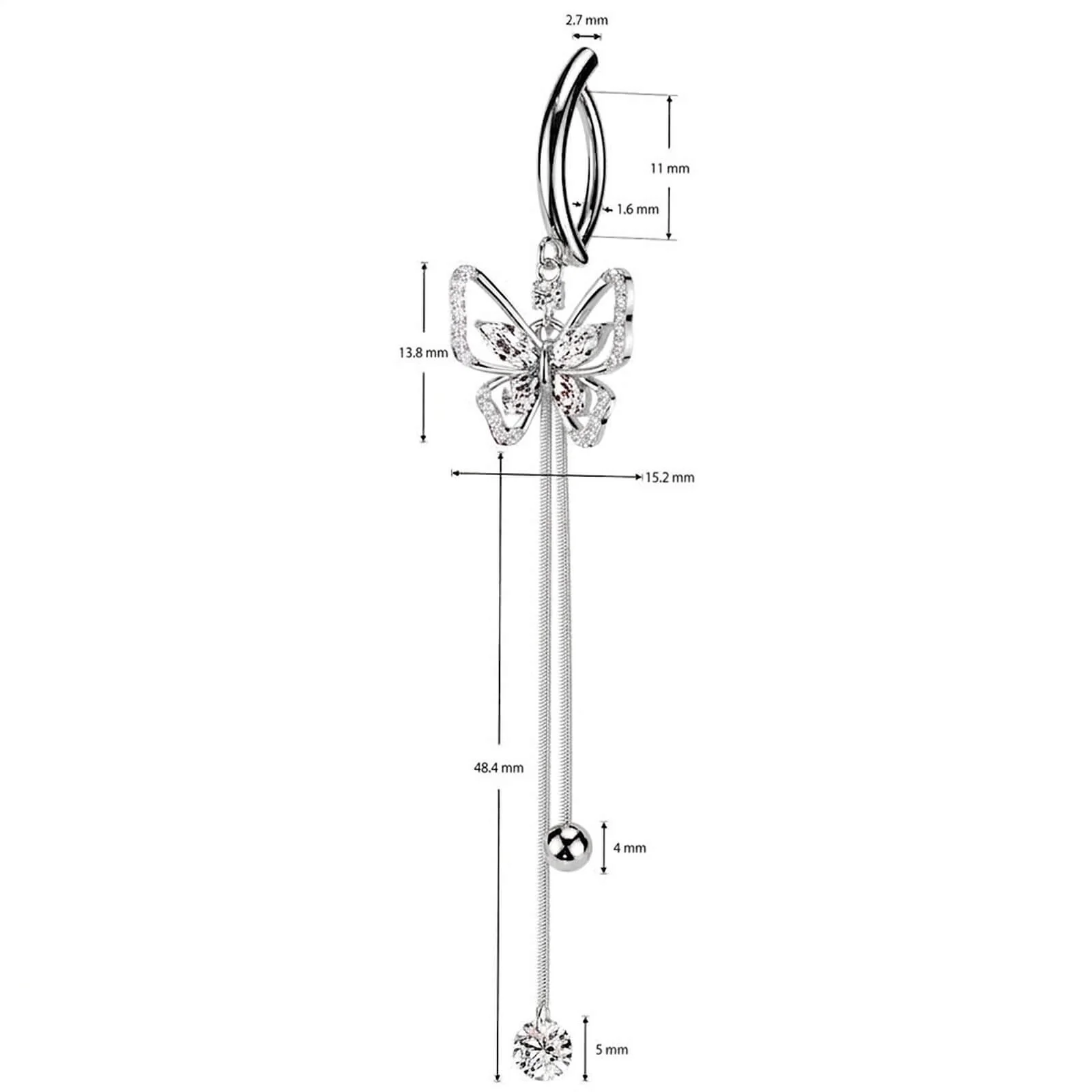 Bauchnabelpiercing Schmetterling Anhänger Zirkonia Clicker - Image 4