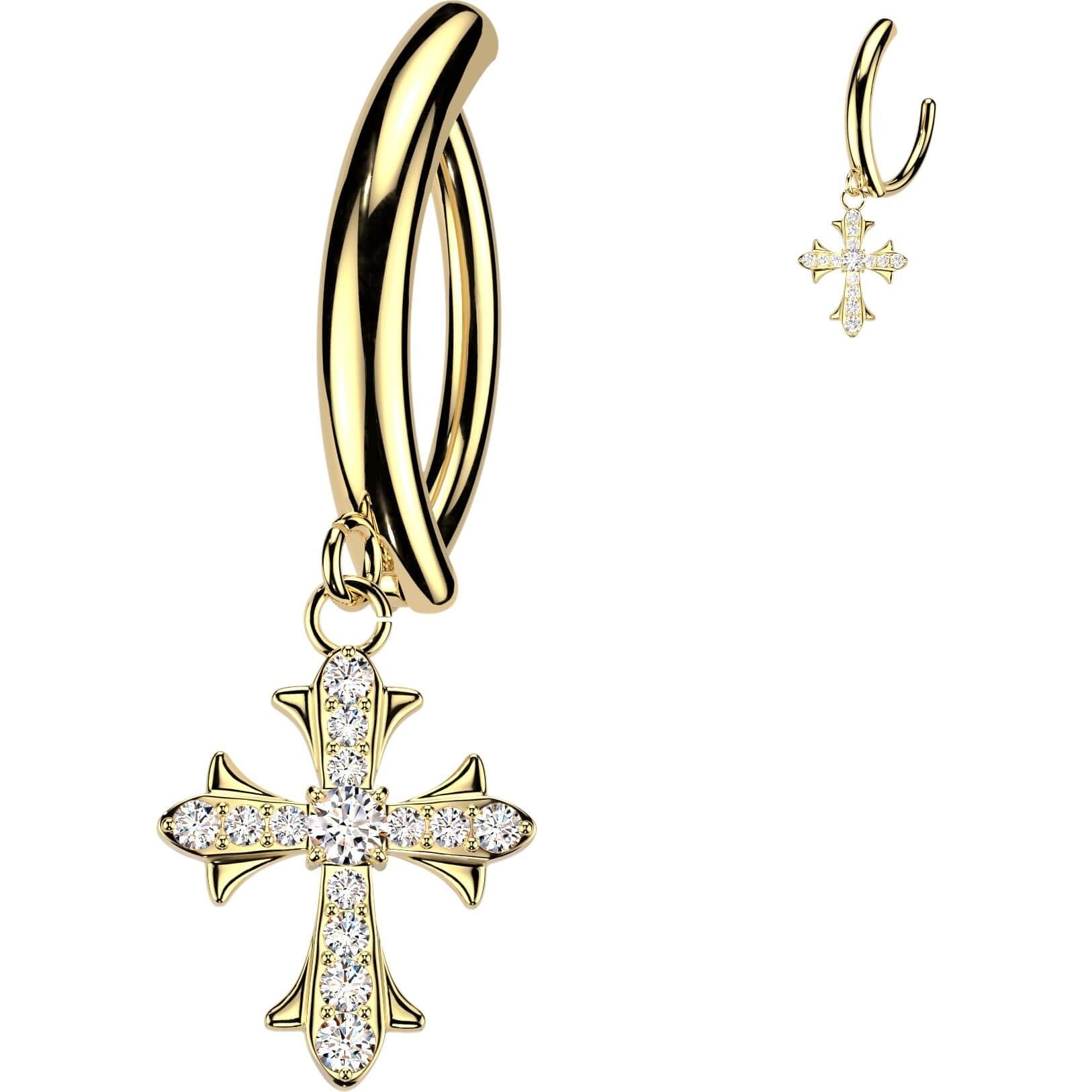 Bauchnabelpiercing Zirkonia Kreuz Anhänger Clicker - Image 3