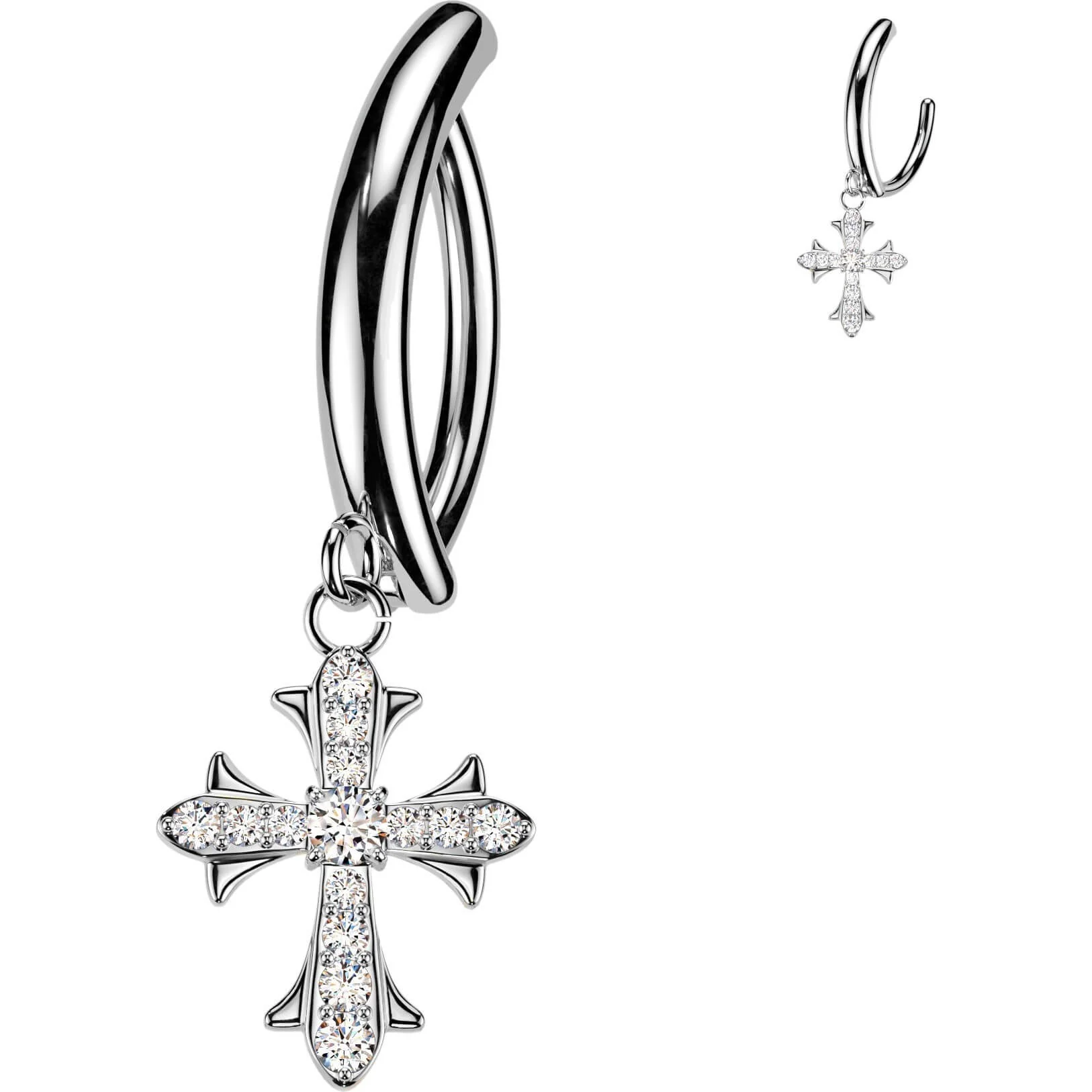 Bauchnabelpiercing Zirkonia Kreuz Anhänger Clicker - Image 4