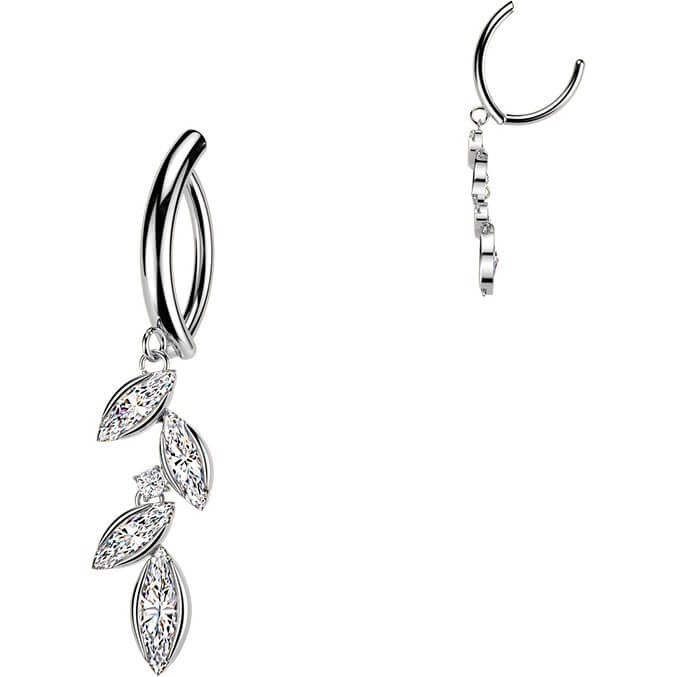 Bauchnabelpiercing Marquise Zirkonia Blattranke Anhänger Clicker - Image 3