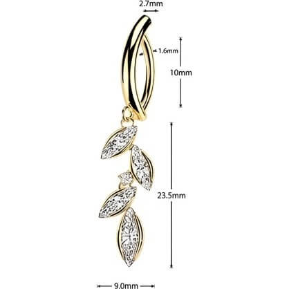 Bauchnabelpiercing Marquise Zirkonia Blattranke Anhänger Clicker - Image 4