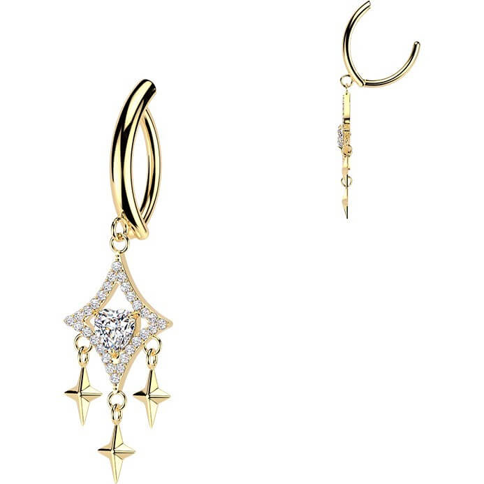 Bauchnabelpiercing Pavé Zirkonia Raute und Sterne Anhänger Clicker - Image 3