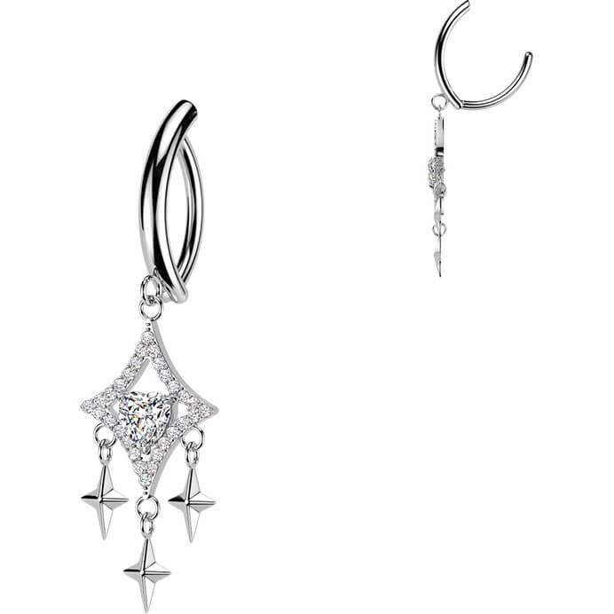 Bauchnabelpiercing Pavé Zirkonia Raute und Sterne Anhänger Clicker - Image 4