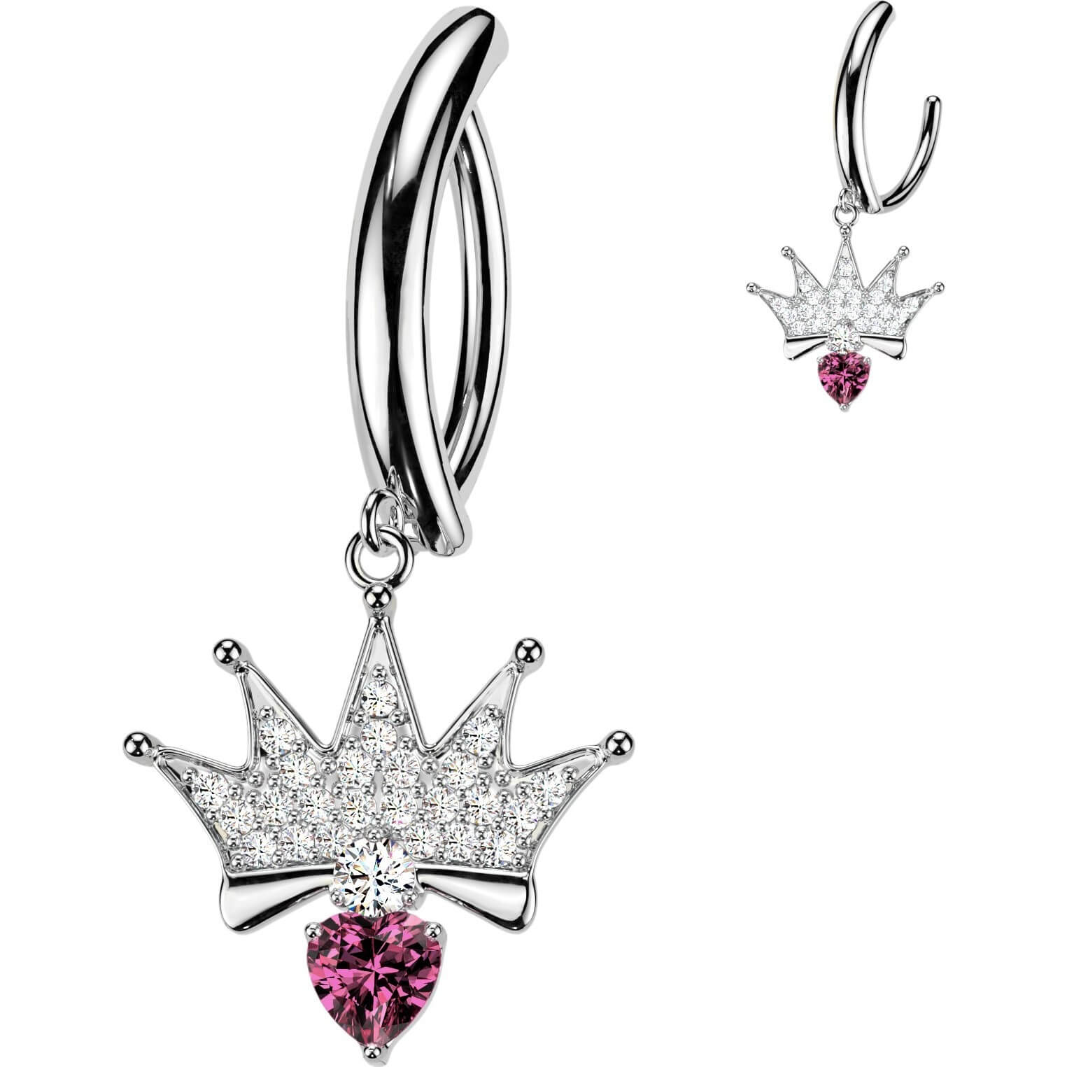 Bauchnabelpiercing Pavé Zirkonia Krone Herz Anhänger Clicker - Image 3
