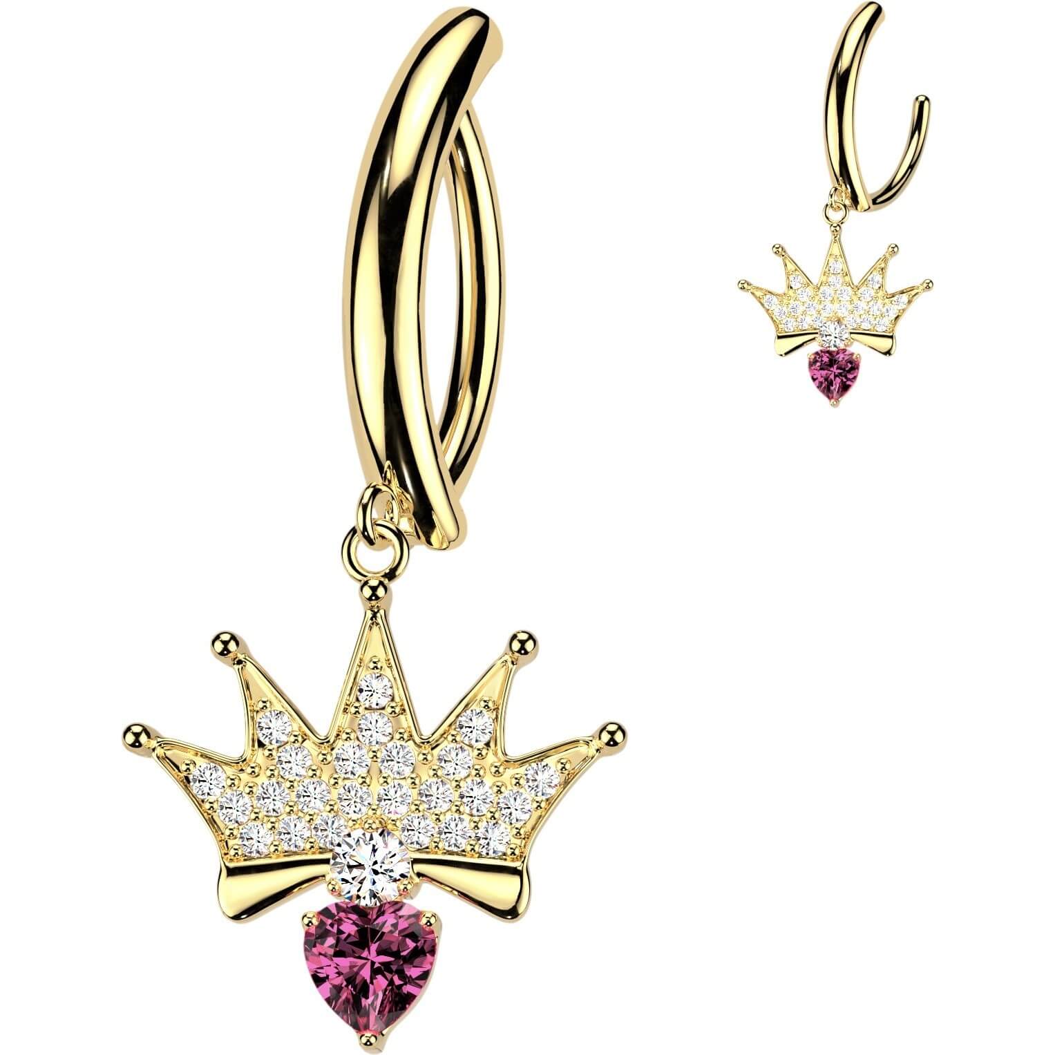 Bauchnabelpiercing Pavé Zirkonia Krone Herz Anhänger Clicker - Image 4