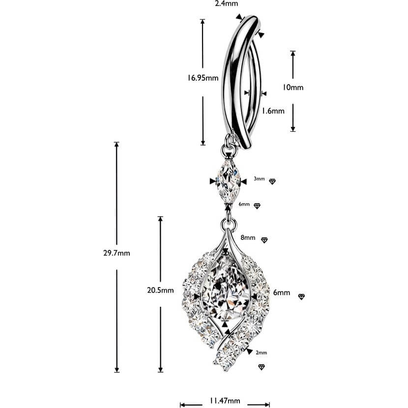 Bauchnabelpiercing Krappenfassung Zirkonia Tropfen Anhänger Clicker - Image 2