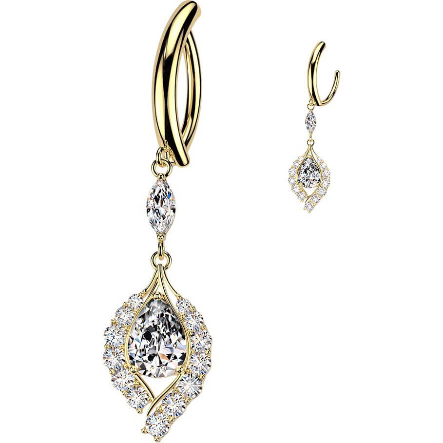 Bauchnabelpiercing Krappenfassung Zirkonia Tropfen Anhänger Clicker - Image 3