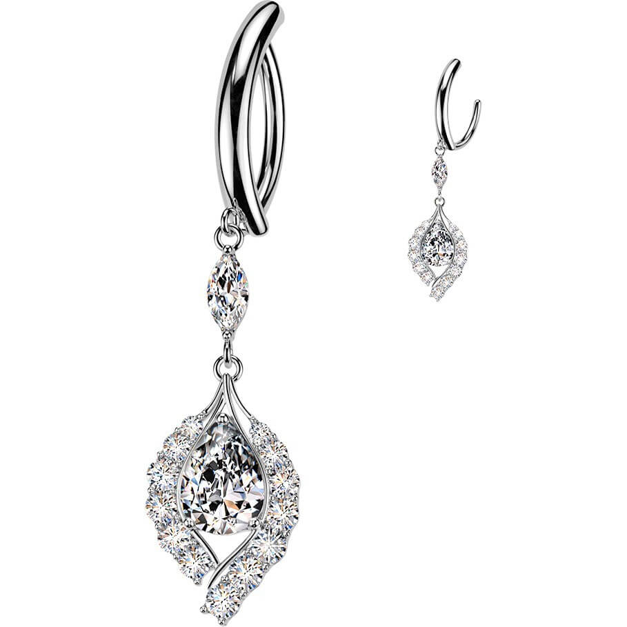 Bauchnabelpiercing Krappenfassung Zirkonia Tropfen Anhänger Clicker - Image 4