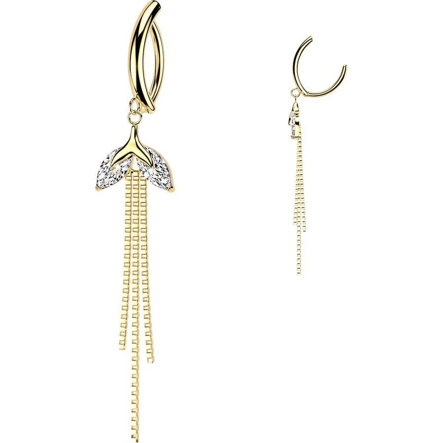 Bauchnabelpiercing Marquise Zirkonia und dreifach Kette Anhänger Clicker - Image 3