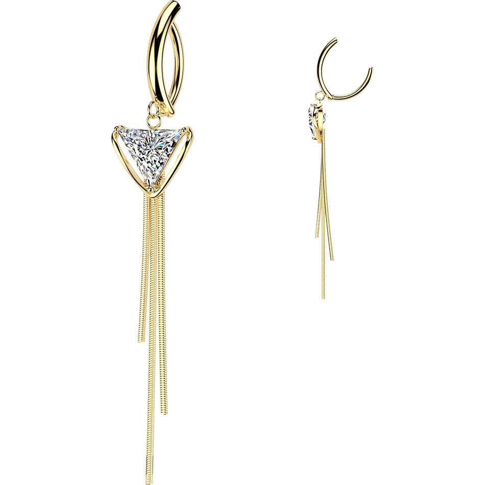 Bauchnabelpiercing Dreieck Zirkonia und dreifach Kette Anhänger Clicker - Image 3