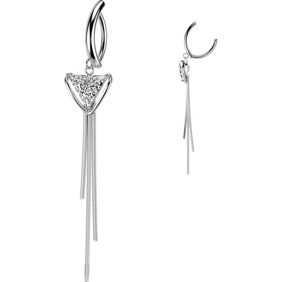 Bauchnabelpiercing Dreieck Zirkonia und dreifach Kette Anhänger Clicker - Image 4
