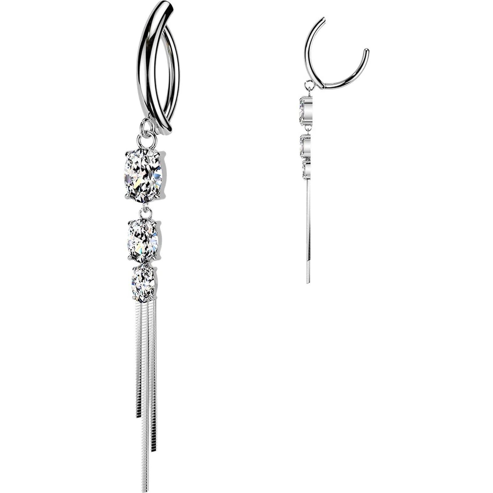 Bauchnabelpiercing dreifach oval Zirkonia und Kette Anhänger Clicker