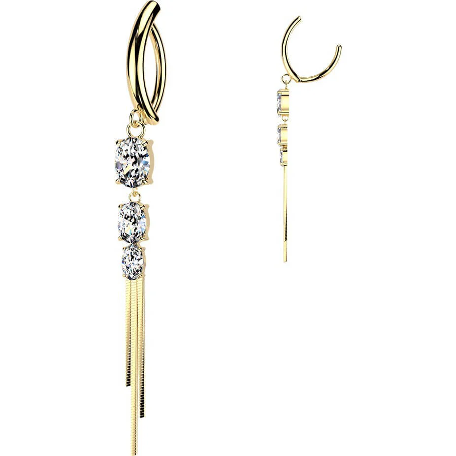 Bauchnabelpiercing dreifach oval Zirkonia und Kette Anhänger Clicker - Image 2
