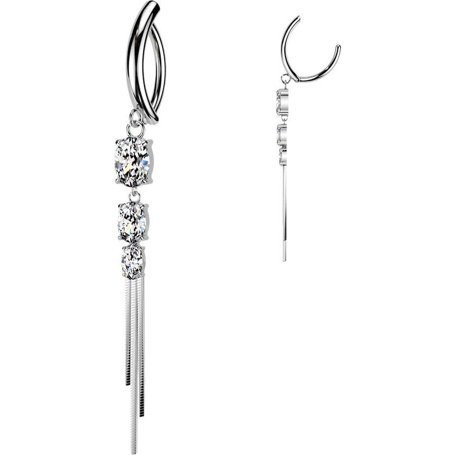 Bauchnabelpiercing dreifach oval Zirkonia und Kette Anhänger Clicker - Image 3