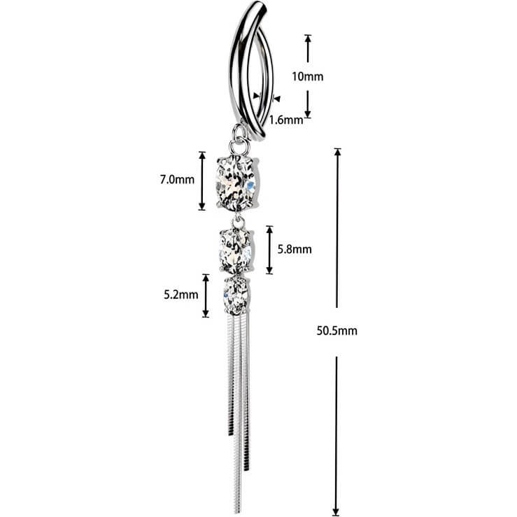 Bauchnabelpiercing dreifach oval Zirkonia und Kette Anhänger Clicker - Image 4