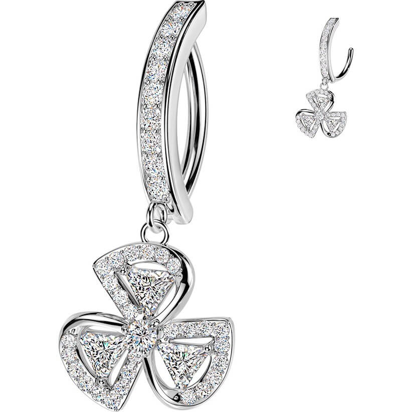 Bauchnabelpiercing Pavé Zirkonia mit 3-Blatt-Klee Kette Anhänger Clicker