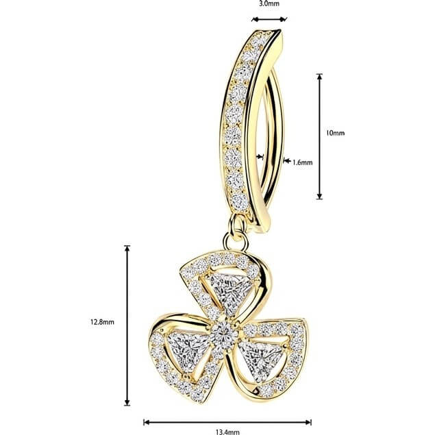 Bauchnabelpiercing Pavé Zirkonia mit 3-Blatt-Klee Kette Anhänger Clicker - Image 2