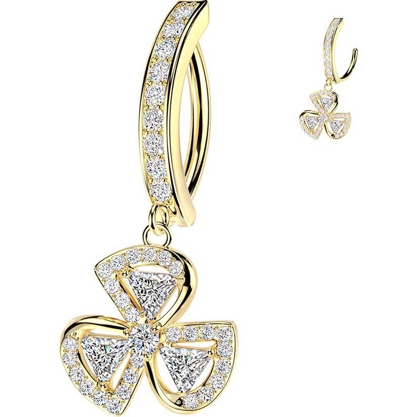 Bauchnabelpiercing Pavé Zirkonia mit 3-Blatt-Klee Kette Anhänger Clicker - Image 3