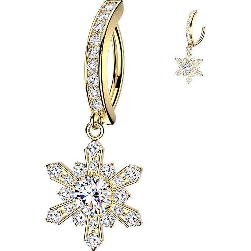 Bauchnabelpiercing Pavé Zirkonia mit Schneeflocke Anhänger Clicker - Image 3