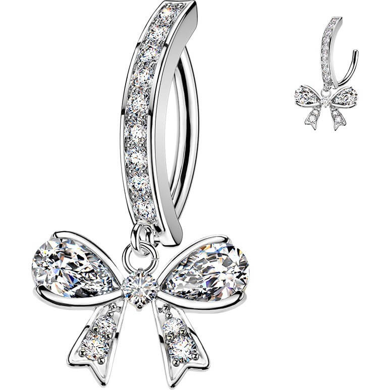 Bauchnabelpiercing Pavé Zirkonia mit Schleife Anhänger Clicker