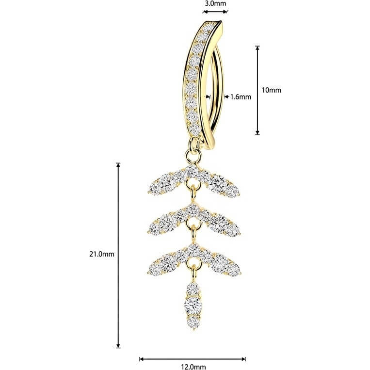 Bauchnabelpiercing Pavé Zirkonia mit Blatt Kette Anhänger Clicker - Image 2