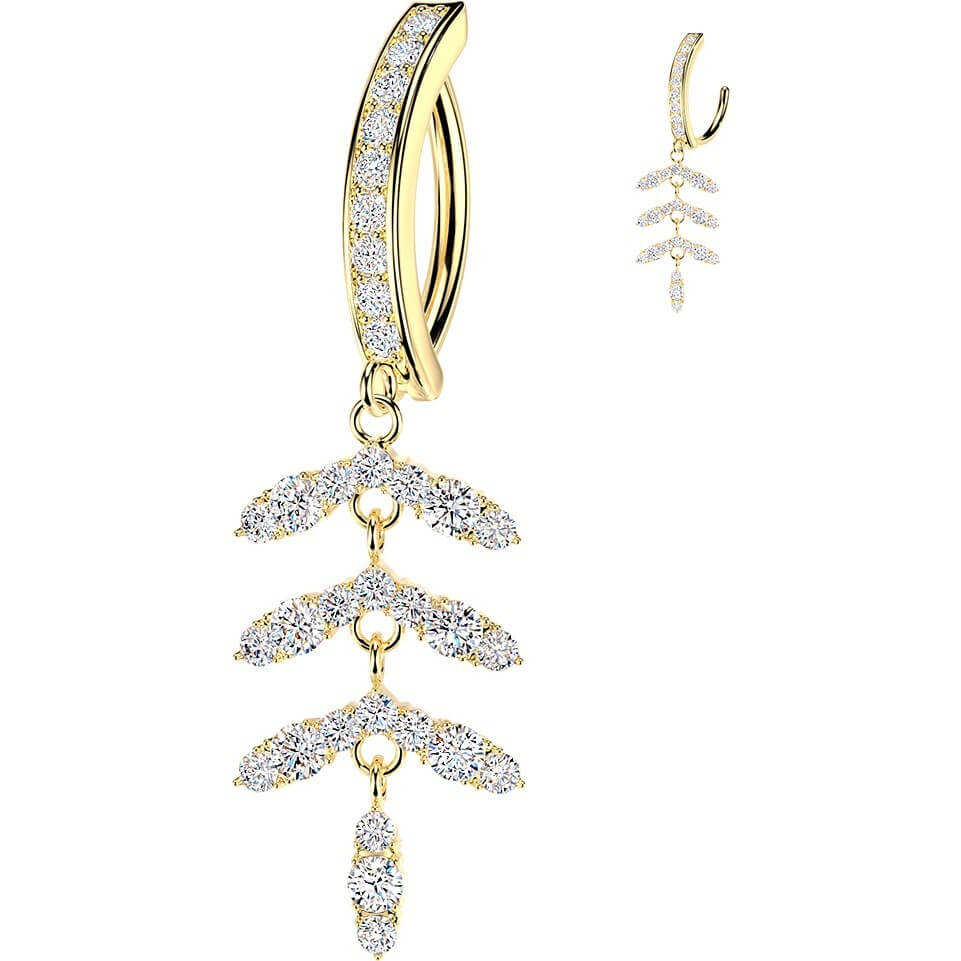 Bauchnabelpiercing Pavé Zirkonia mit Blatt Kette Anhänger Clicker - Image 3