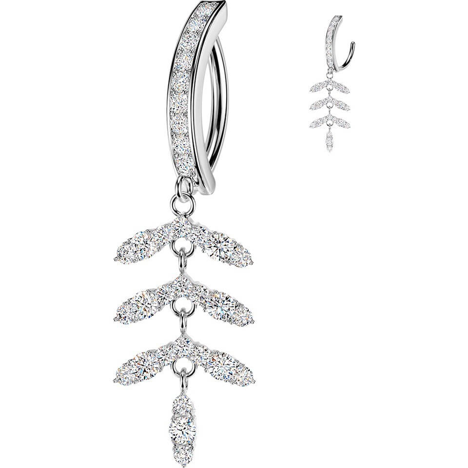 Bauchnabelpiercing Pavé Zirkonia mit Blatt Kette Anhänger Clicker - Image 4