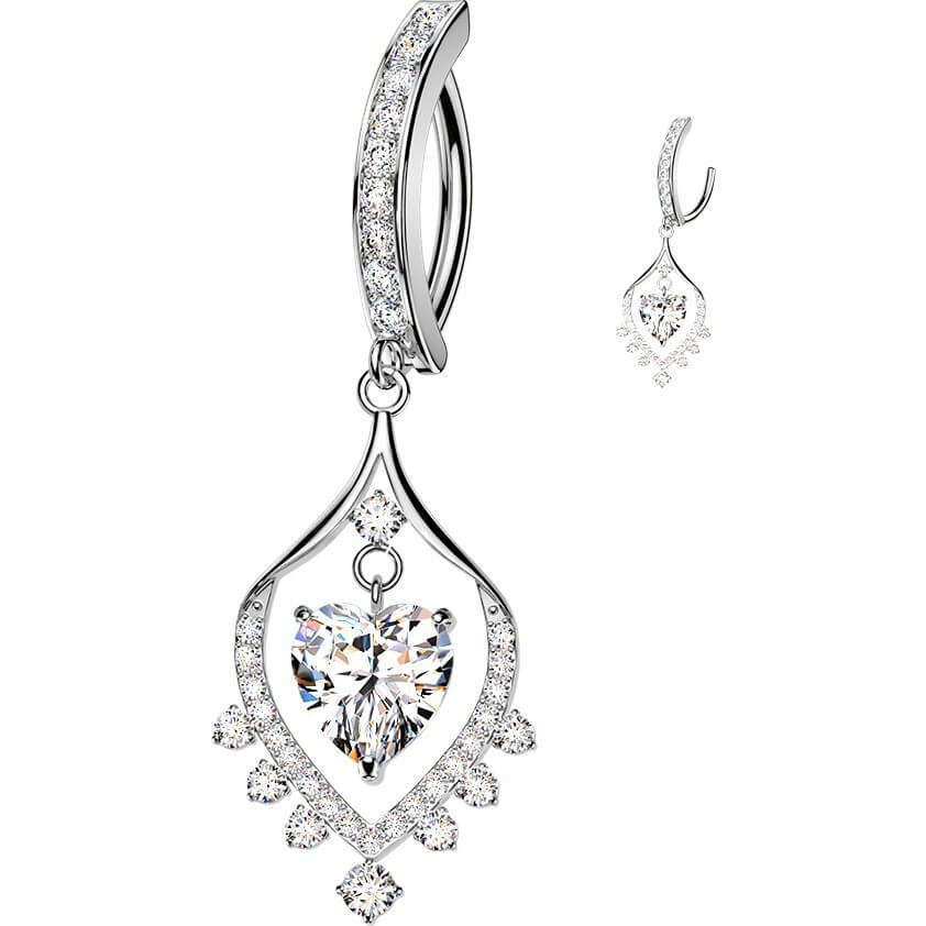Bauchnabelpiercing Pavé Zirkonia mit tanzendem Herz Anhänger Clicker
