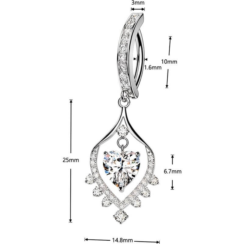 Bauchnabelpiercing Pavé Zirkonia mit tanzendem Herz Anhänger Clicker - Image 2