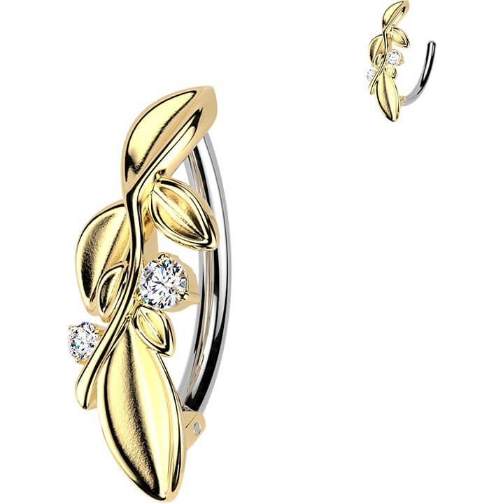 Bauchnabelpiercing Blattranke und 2 Zirkonia Clicker - Image 2