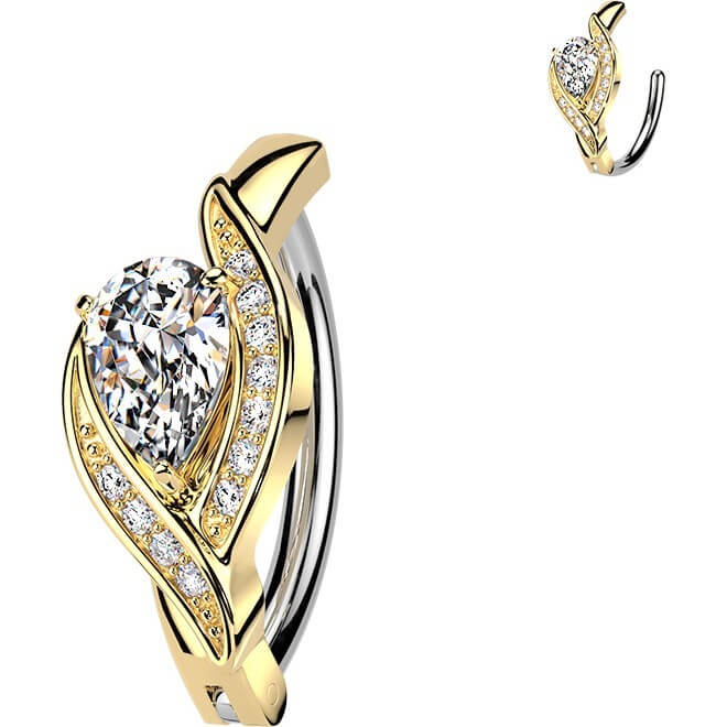 Bauchnabelpiercing Pavé Zirkonia Rand und großer Tropfen Clicker - Image 2