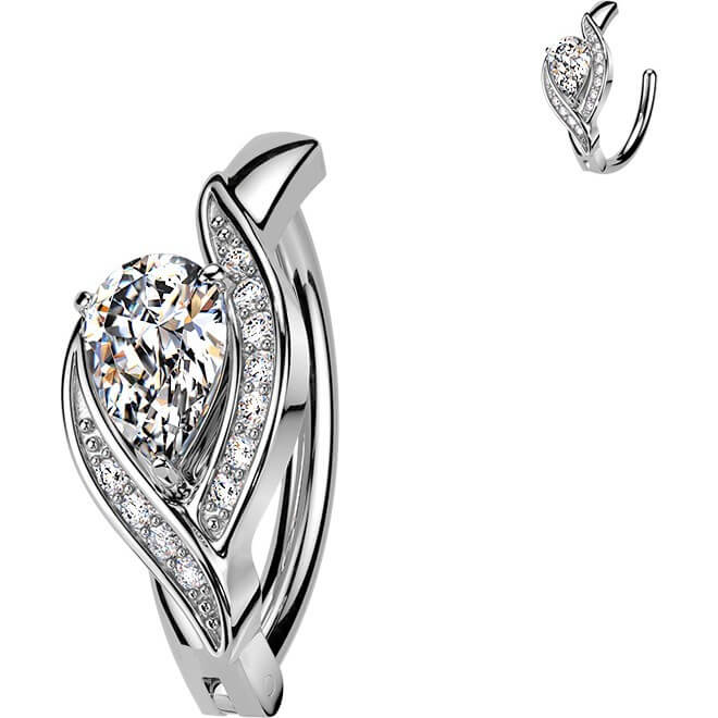Bauchnabelpiercing Pavé Zirkonia Rand und großer Tropfen Clicker - Image 3