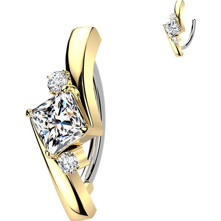 Bauchnabelpiercing Prinzessschliff und runde Zirkonia Clicker - Image 2