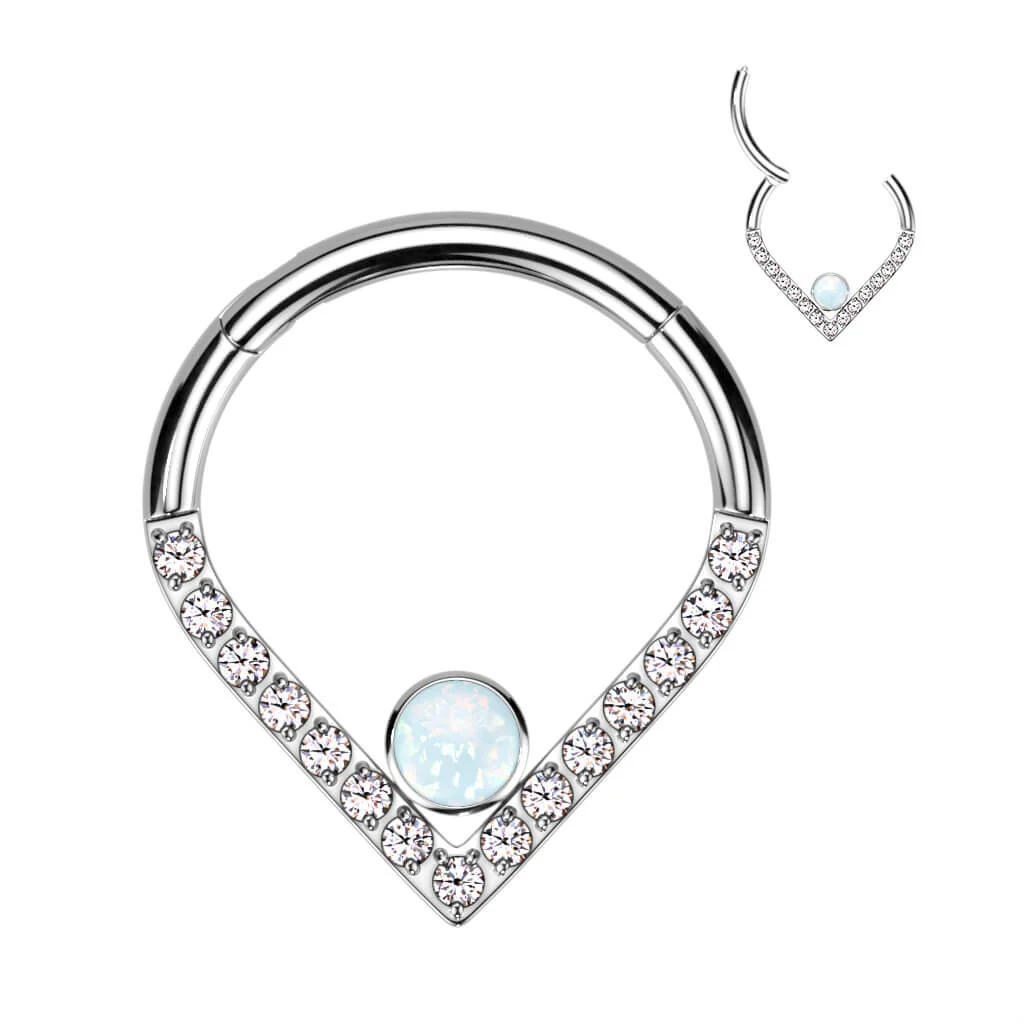 Titan Ring Chevron Zirkonia Opal Silber Clicker - Image 3