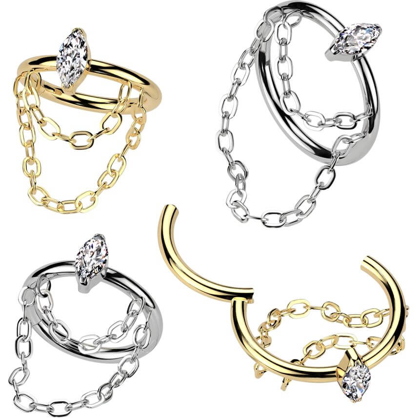 Titan Ring Doppel Kette Anhänger Zirkonia Clicker - Image 3