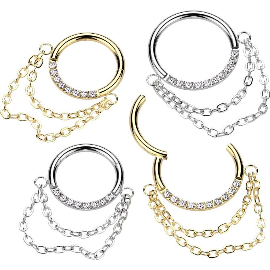 Titan Ring Doppel Kette Anhänger Zirkonia Clicker - Image 3