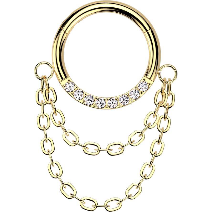 Titan Ring Doppel Kette Anhänger Zirkonia Clicker - Image 4