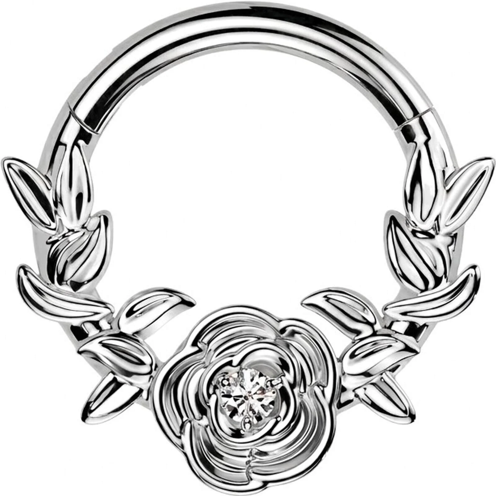 Titan Ring Rose und Reben Zirkonia Clicker