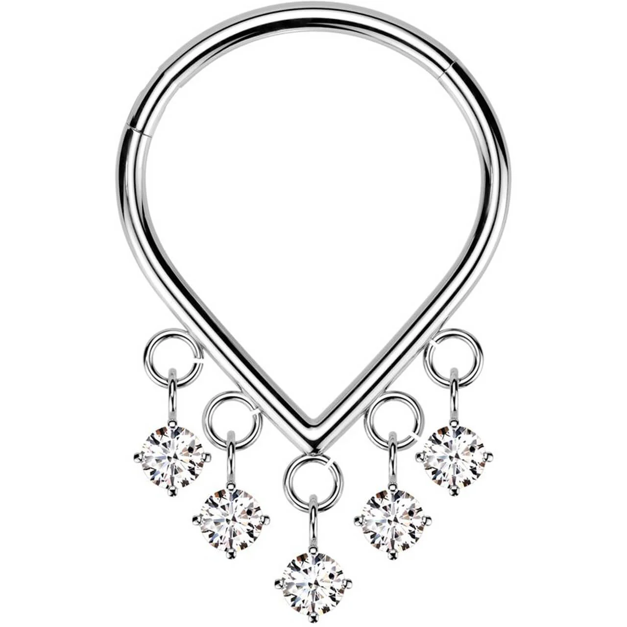 Titan Ring Tropfen mit 5 Zirkona Anhängern Zargenfassung Clicker