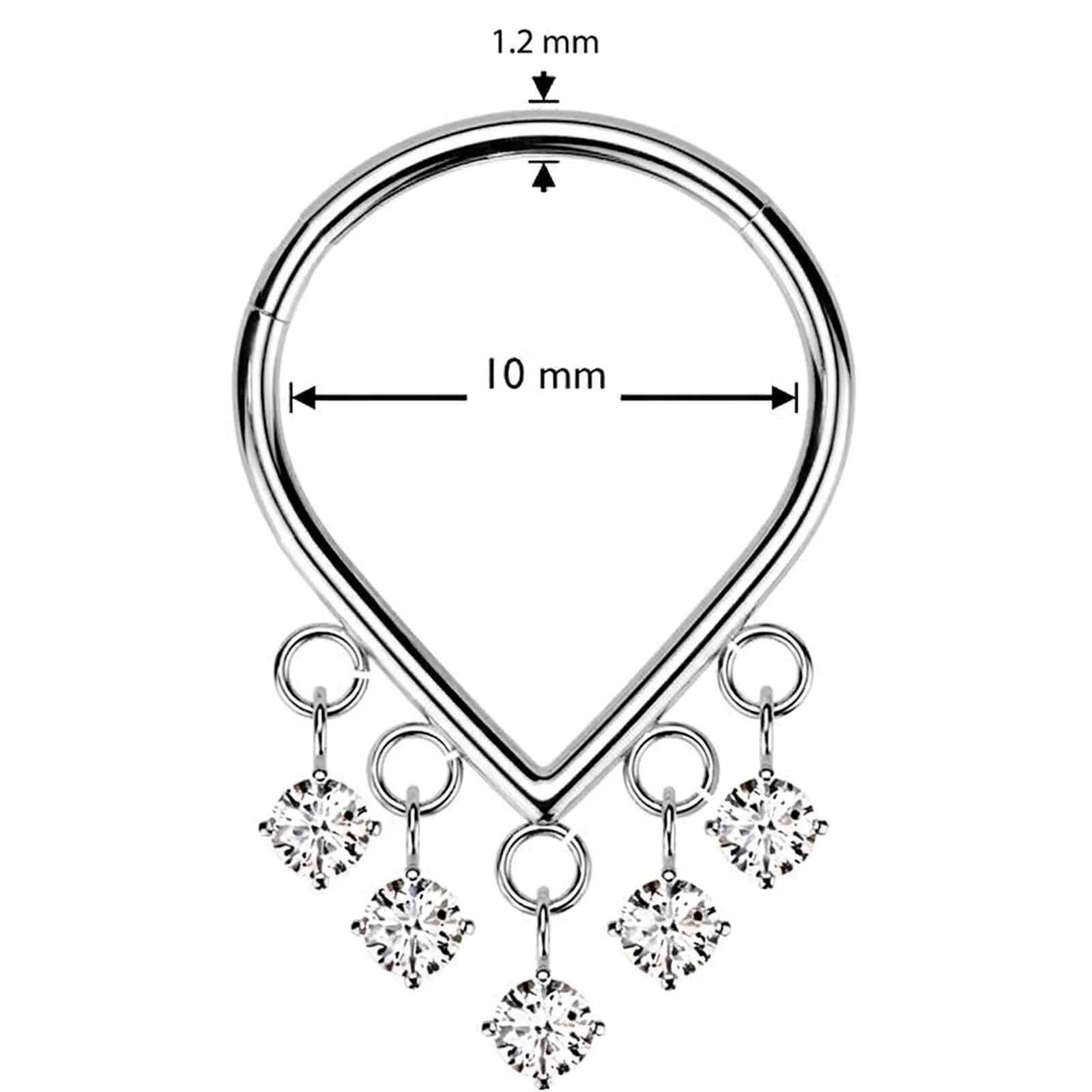 Titan Ring Tropfen mit 5 Zirkona Anhängern Zargenfassung Clicker - Image 4