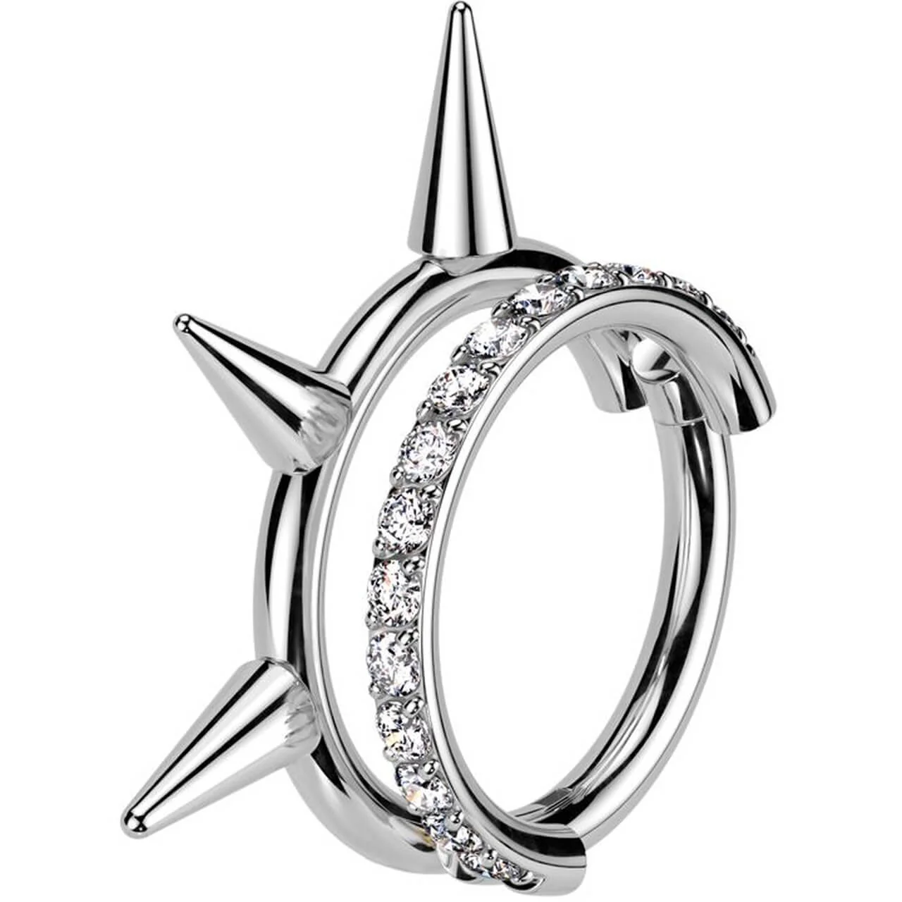 Titan Ring Doppelter Ring Stacheln Zirkonia Clicker