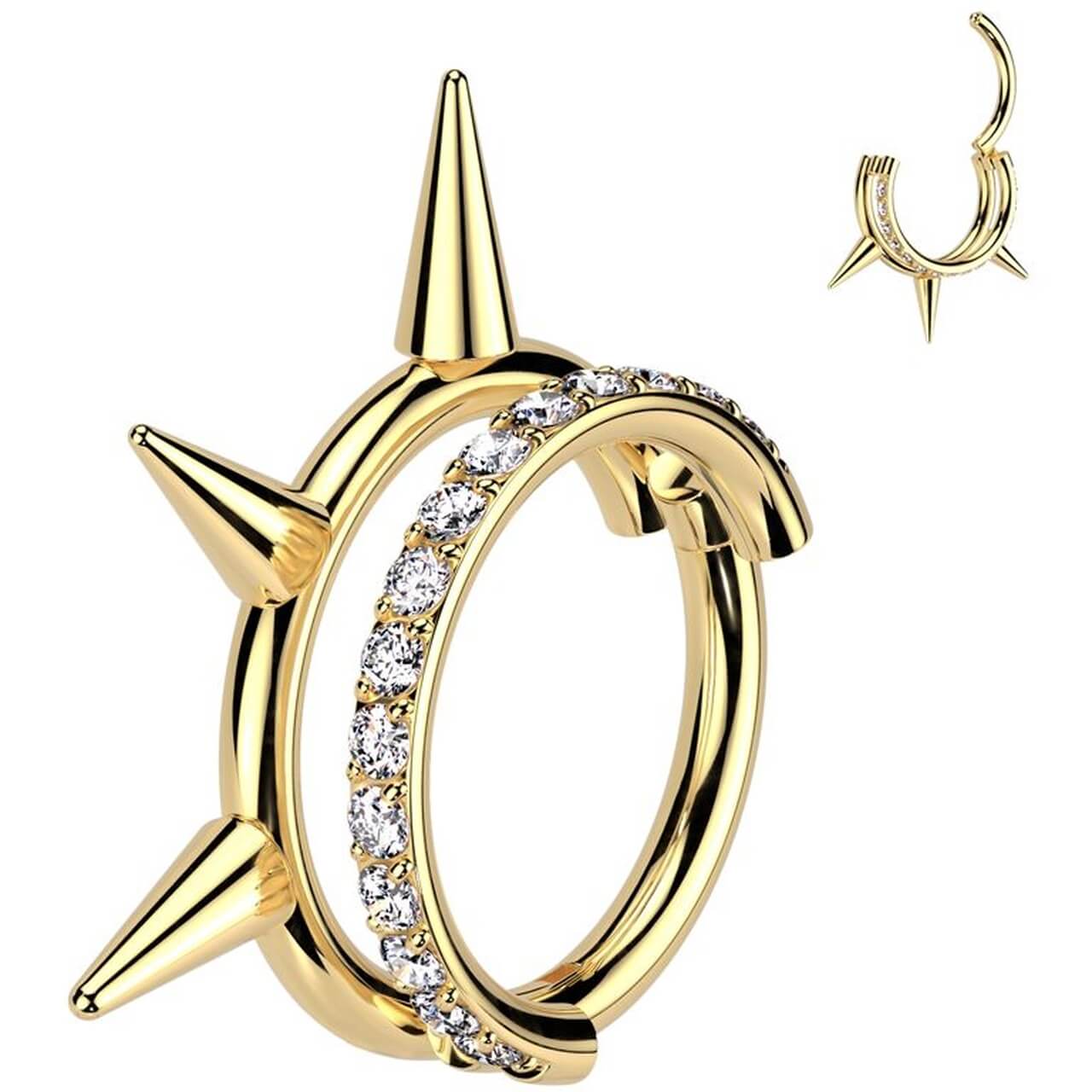 Titan Ring Doppelter Ring Stacheln Zirkonia Clicker - Image 3