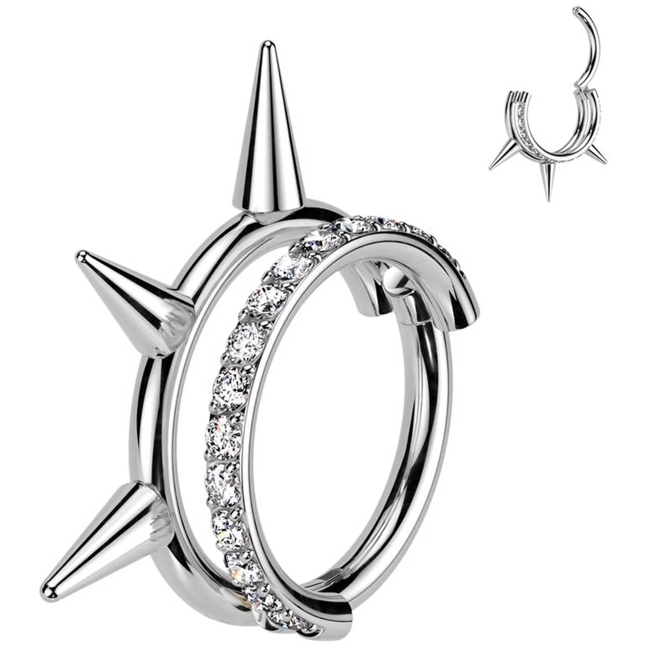 Titan Ring Doppelter Ring Stacheln Zirkonia Clicker - Image 4